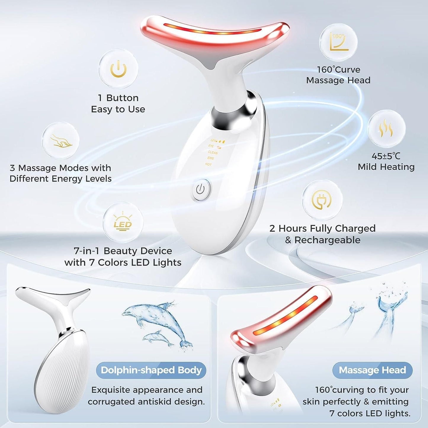 Multifunctional 7-in-1 LED Face & Neck Skin Therapy Massager